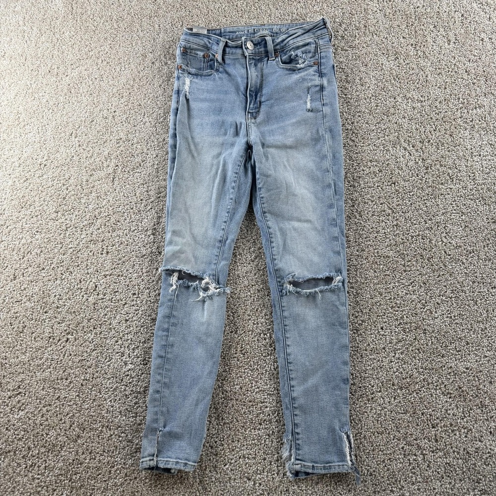 American Eagle Outfitters Skinny Jeans Womens 2 Short Light Distressed Stretch